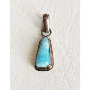 925 Sterling Silver Vintage Larimar Triangle Drop Pendant 1.25" 3.69g